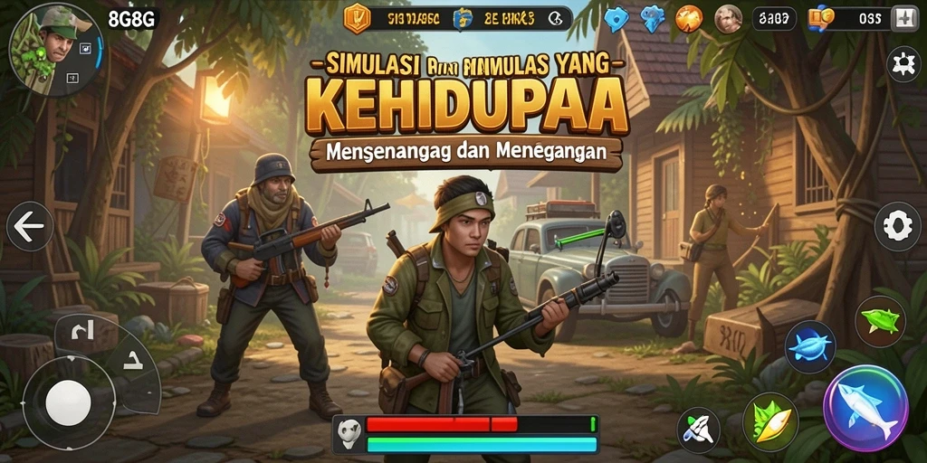 Tampilan gameplay 8G8G dengan berbagai interaksi karakter.