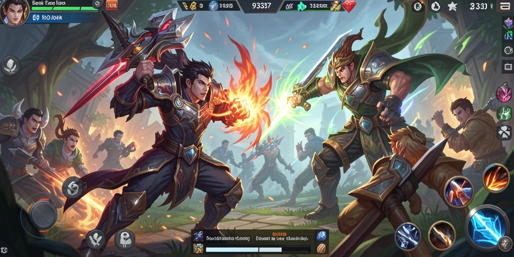 Screenshot gameplay seru dari game MOBA 93337 dengan pertarungan intens.