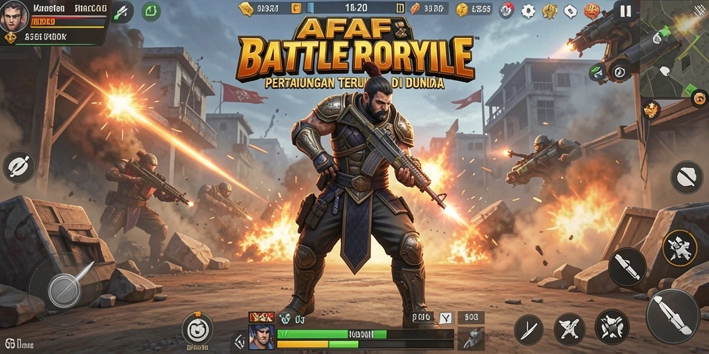 Tangkapan layar menampilkan aksi seru dalam permainan Battle Royale AFAF.
