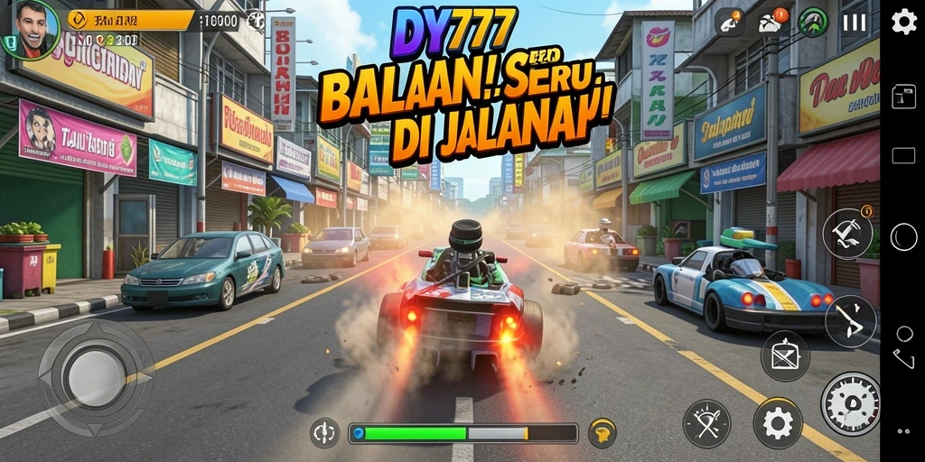 Tampilan gameplay DY777 dengan balapan yang menegangkan di trek yang menantang.