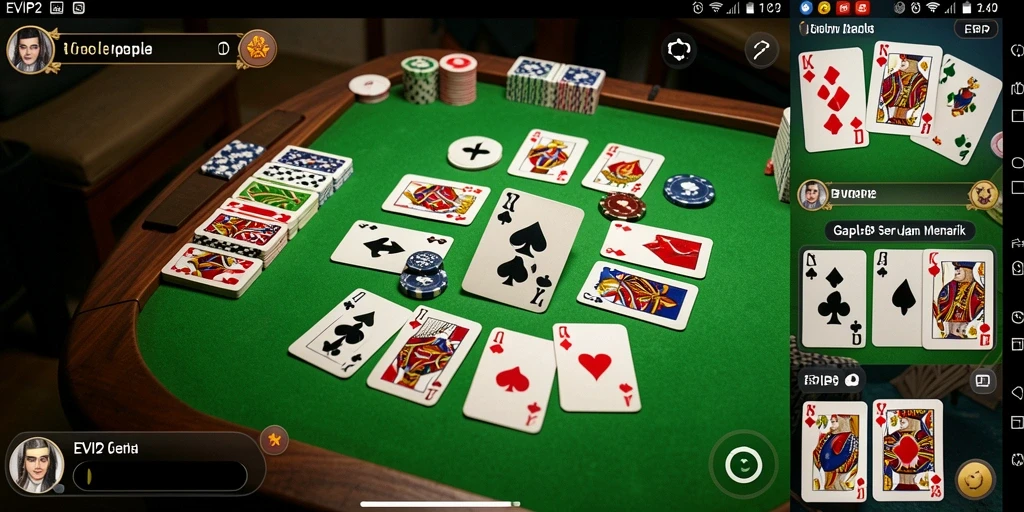 Tampilan gameplay seru dalam EVIP2 yang menampilkan permainan Gaple.